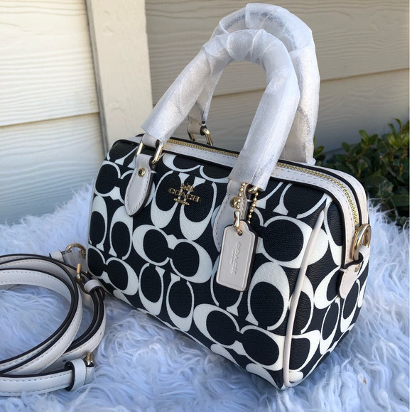 Coach Bold CC Black White Mini Rowan Signature Canvas Crossbody Bag - Picture 3 of 5